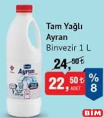 BİNVEZİR TAM YAĞLI AYRAN 1 L